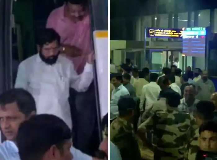 शिवसेना के 40 बागी विधायकों के साथ गुवाहाटी पहुंचे एकनाथ शिंदे